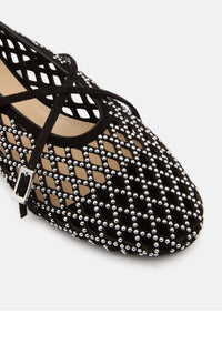 Leather and rhinestone ballerinas - Black