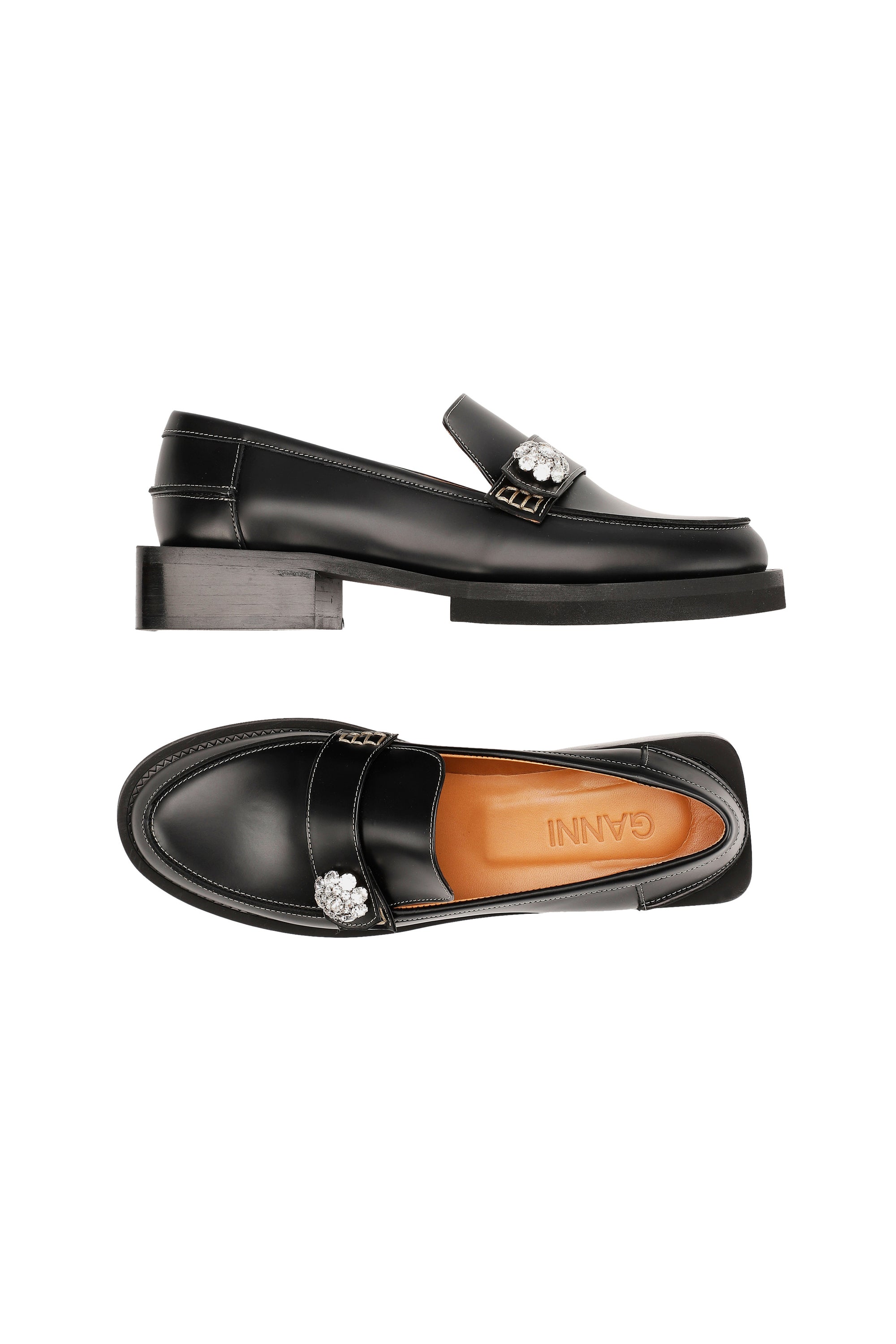 Mocassins avec détail à strass en cuir - Black