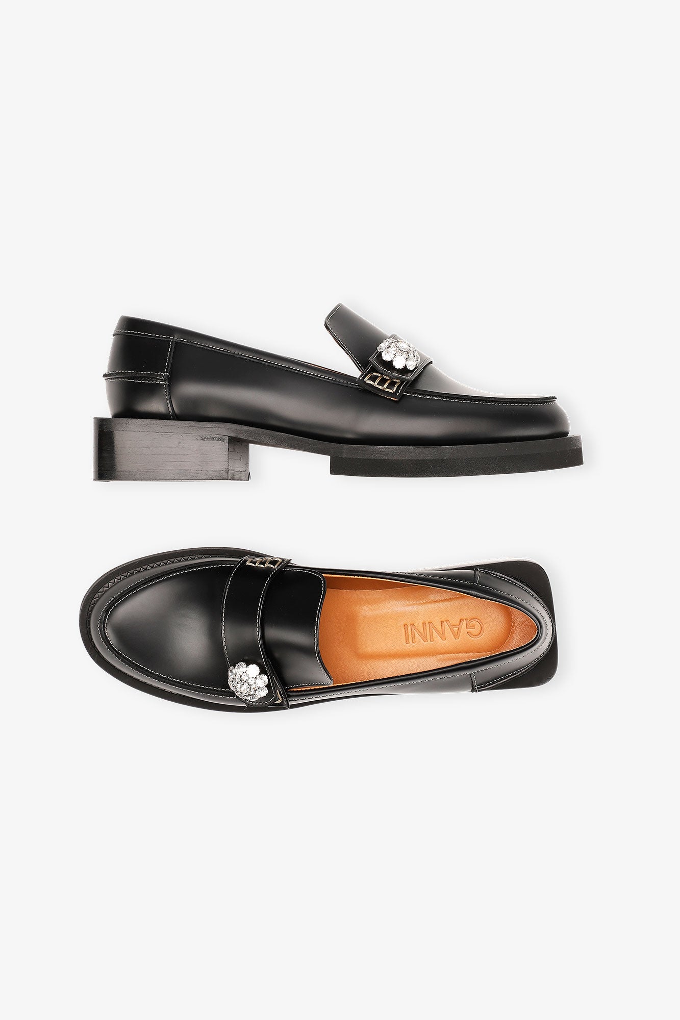 Mocassins avec détail à strass en cuir - Black