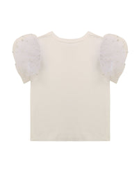 Frilly-sleeved tulle T-shirt - Offwhite
