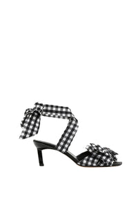 Sandales à bout carré en seersucker avec talons - Black