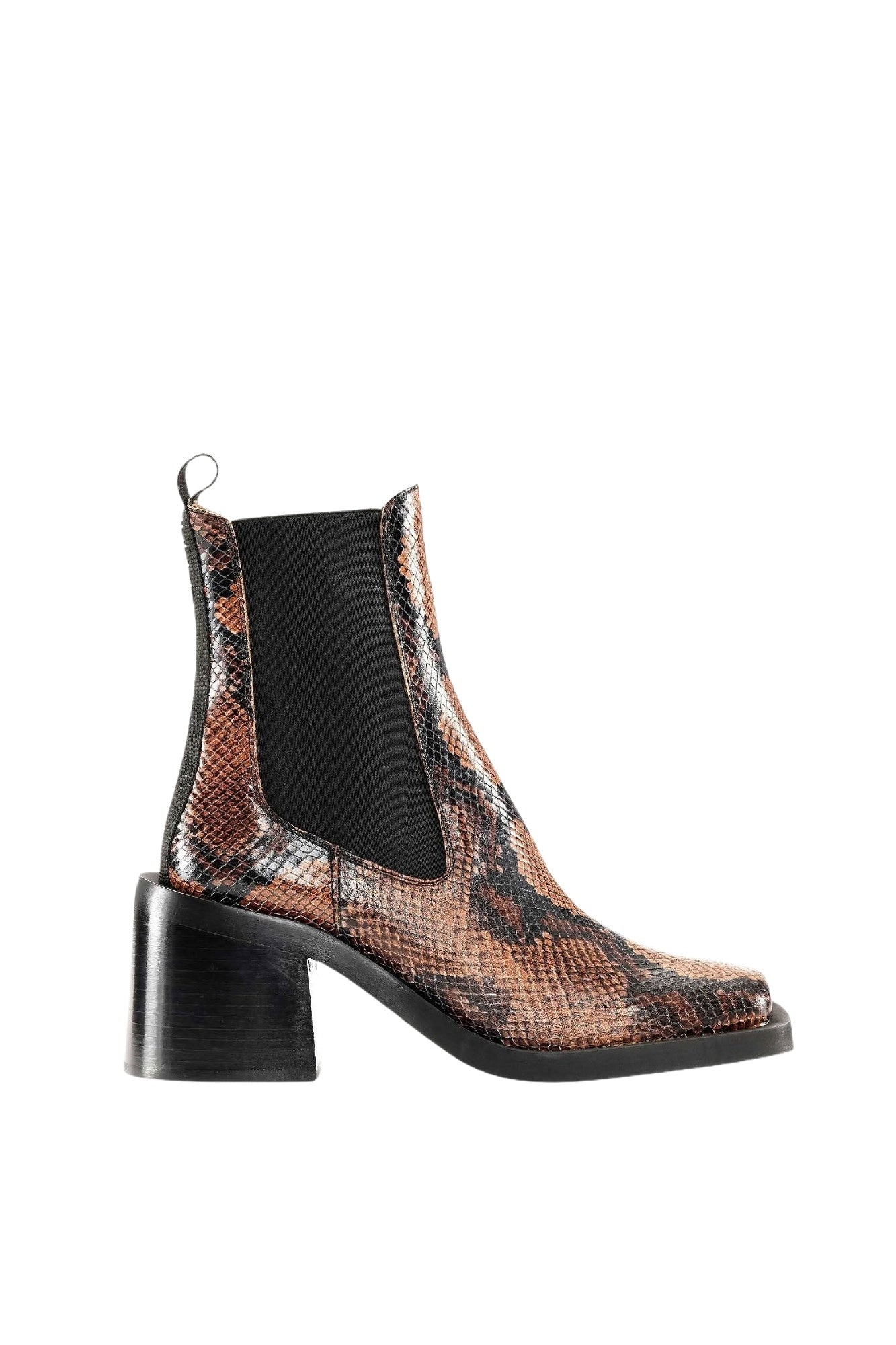 Bottines Chelsea à talons embossées en cuir - Cognac
