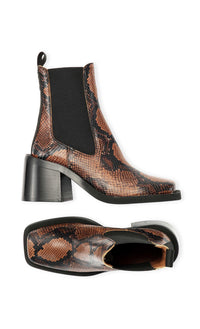 Bottines Chelsea à talons embossées en cuir - Cognac