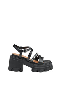 Sandals with thick leather heels - Black