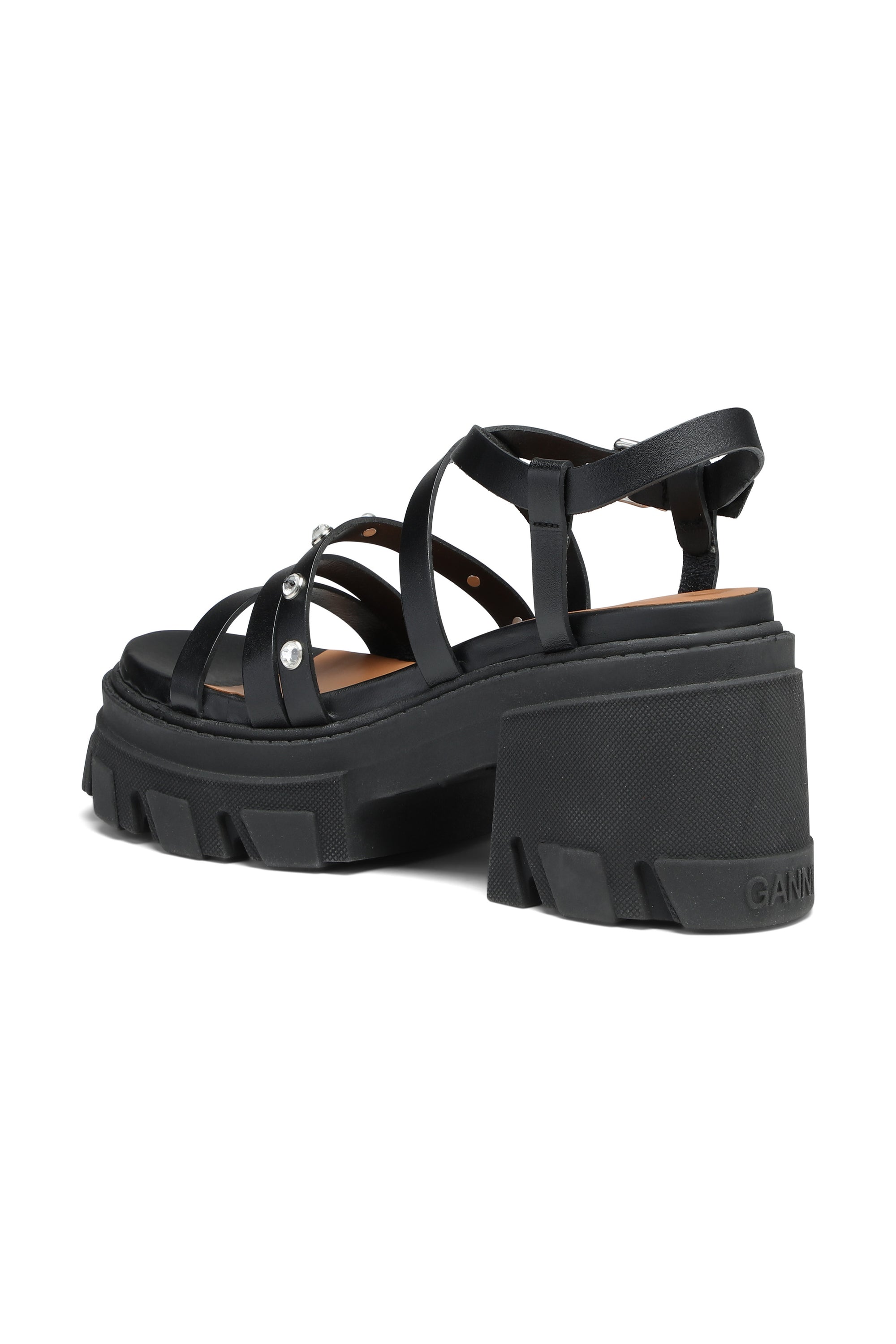 Sandales à talons épais en cuir - Black