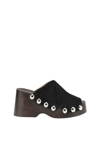 Sabots à semelle compensée en cuir - Black