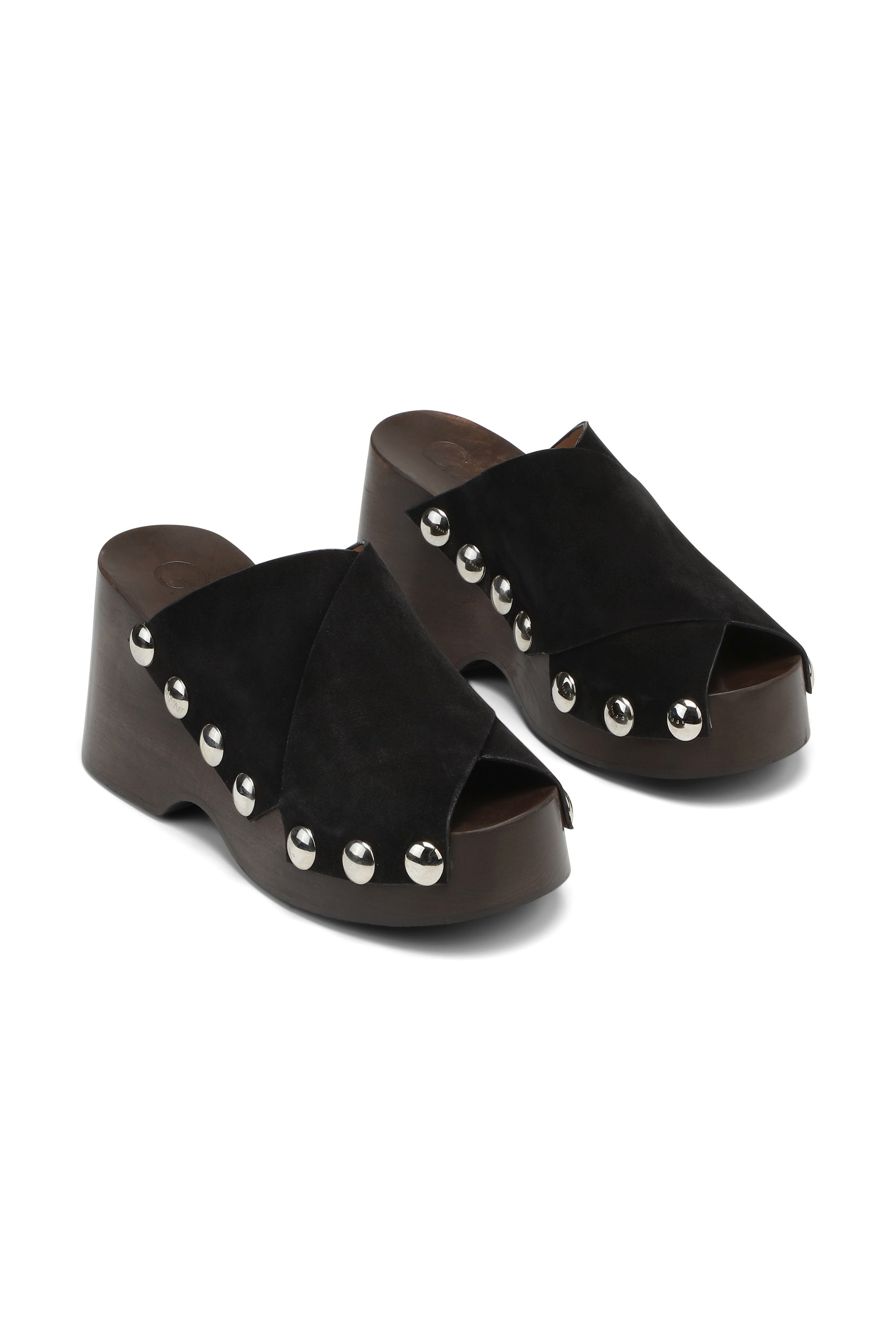 Sabots à semelle compensée en cuir - Black