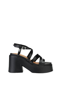 Sandales à talons épais en cuir - Black