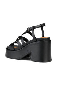 Sandales à talons épais en cuir - Black