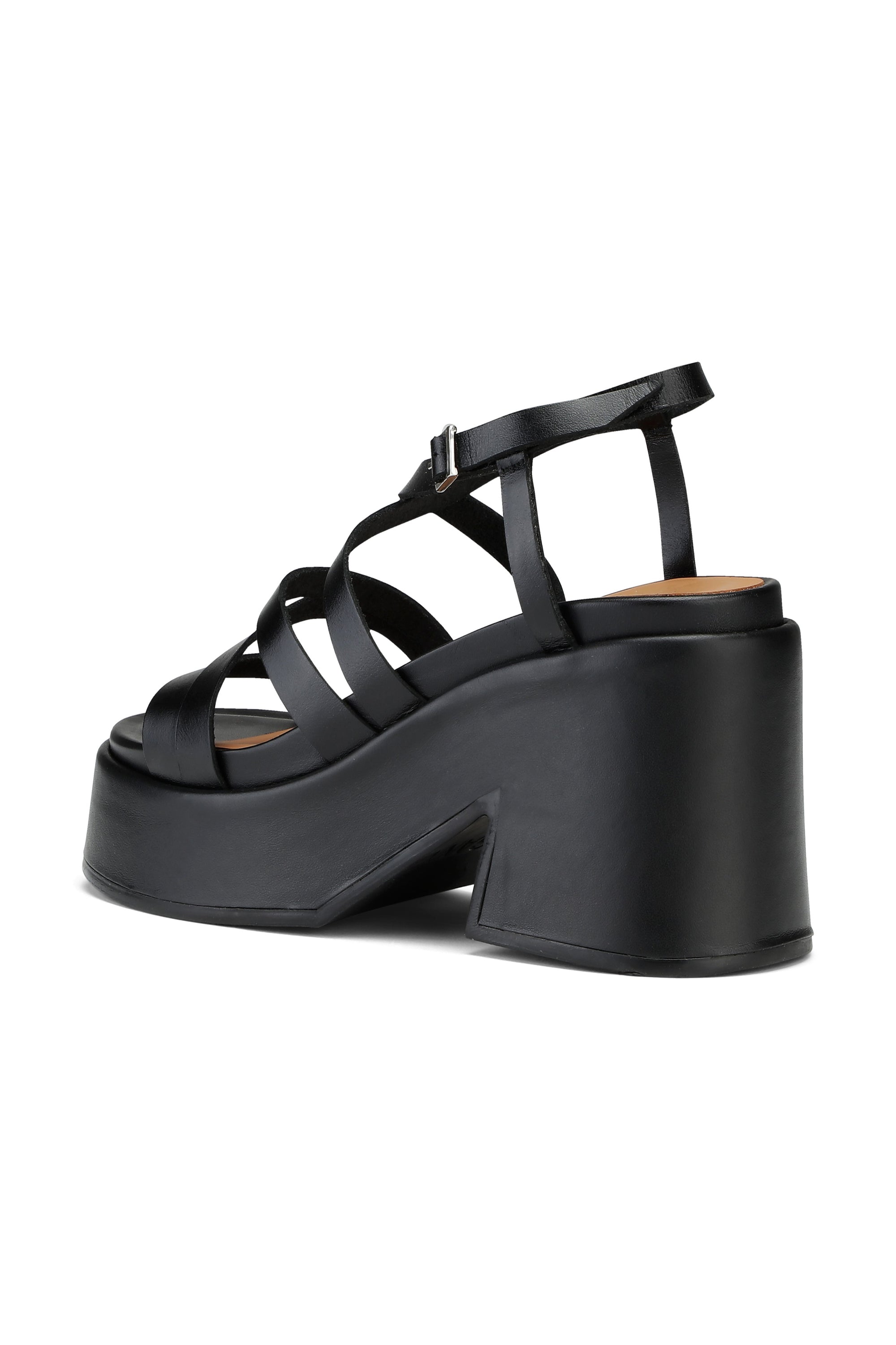 Sandales à talons épais en cuir - Black