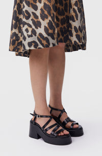 Sandales à talons épais en cuir - Black