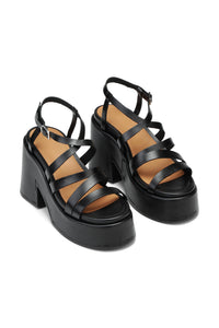 Sandales à talons épais en cuir - Black