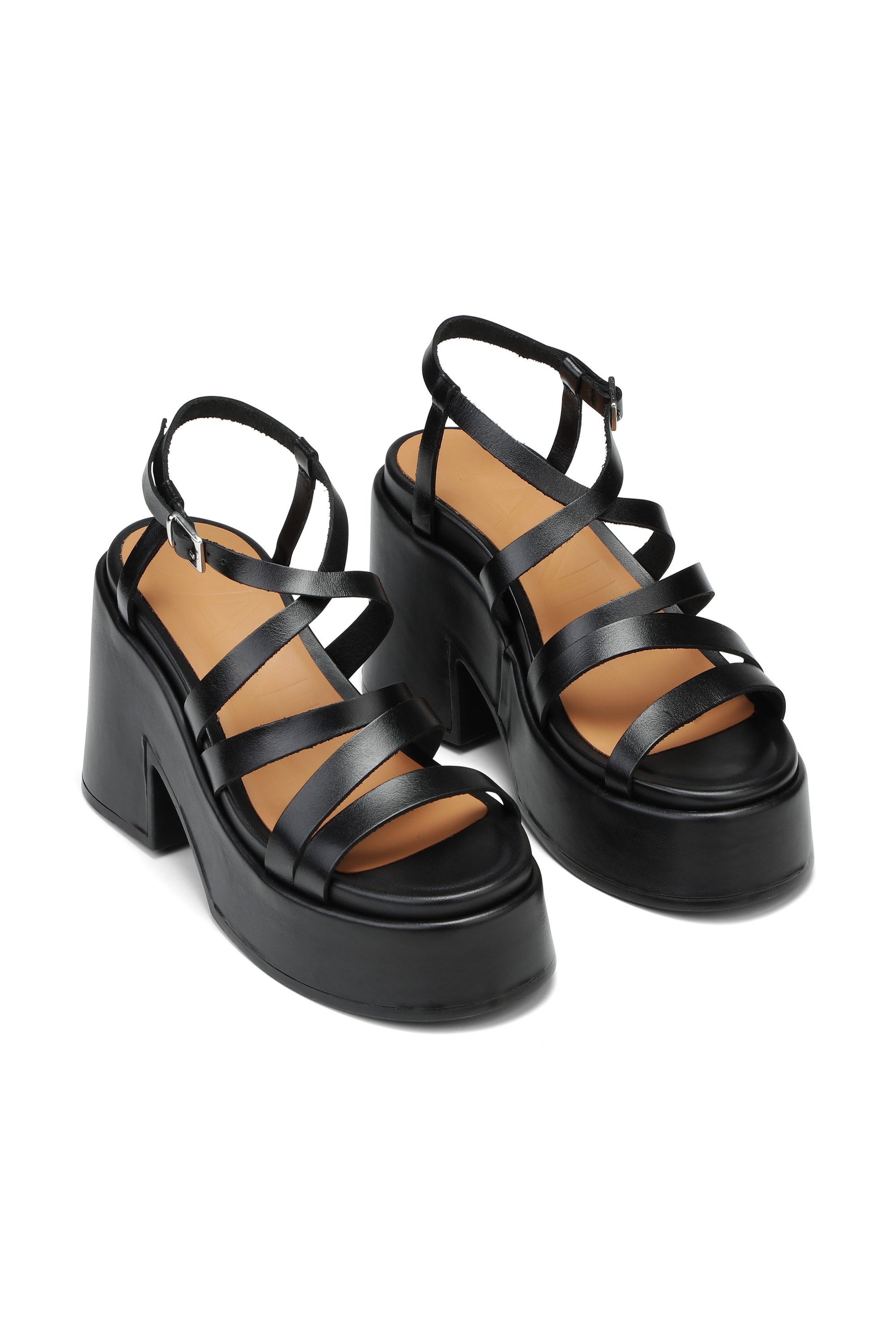 Sandales à talons épais en cuir - Black