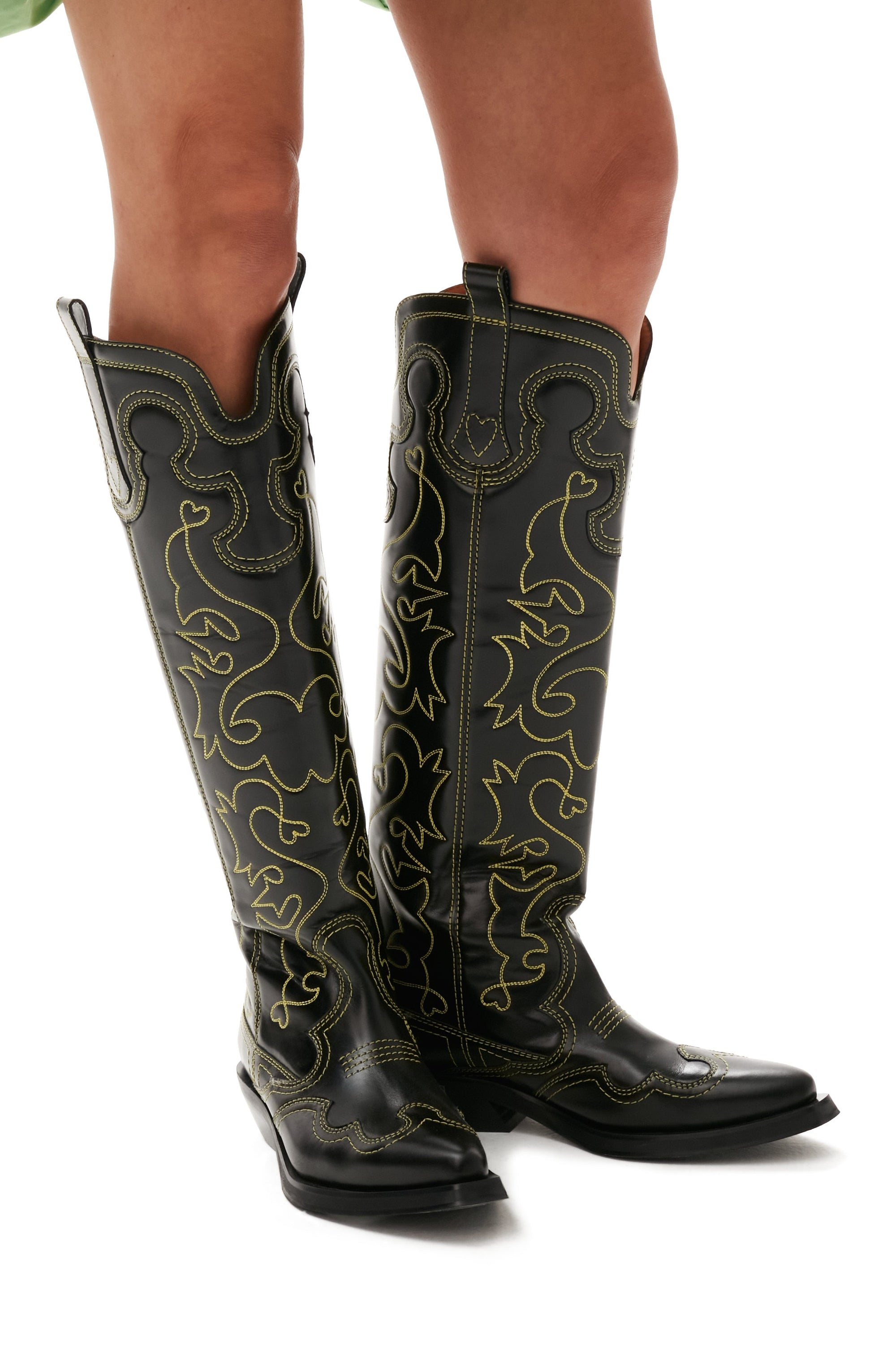 Bottes Western brodées en cuir - Black & Yellow