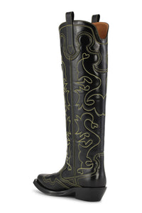 Bottes Western brodées en cuir - Black & Yellow
