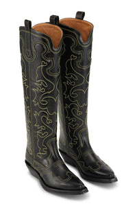 Bottes Western brodées en cuir - Black & Yellow
