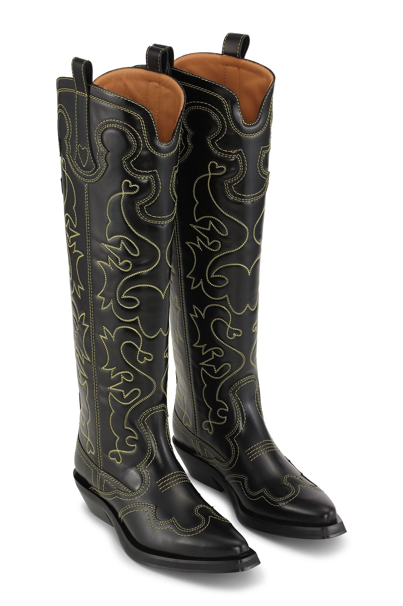Bottes Western brodées en cuir - Black & Yellow