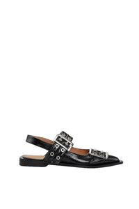 Ballerines pointues à boucles en cuir - Black