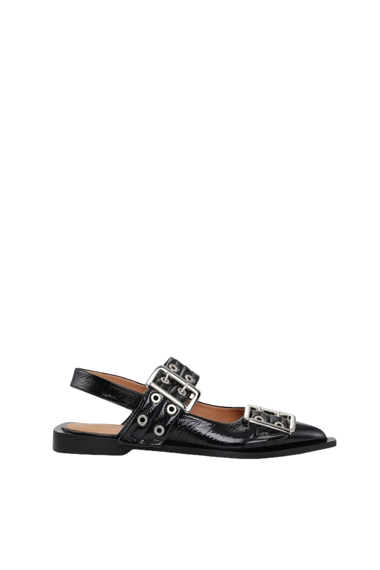 Ballerines pointues à boucles en cuir - Black