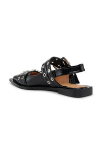 Ballerines pointues à boucles en cuir - Black
