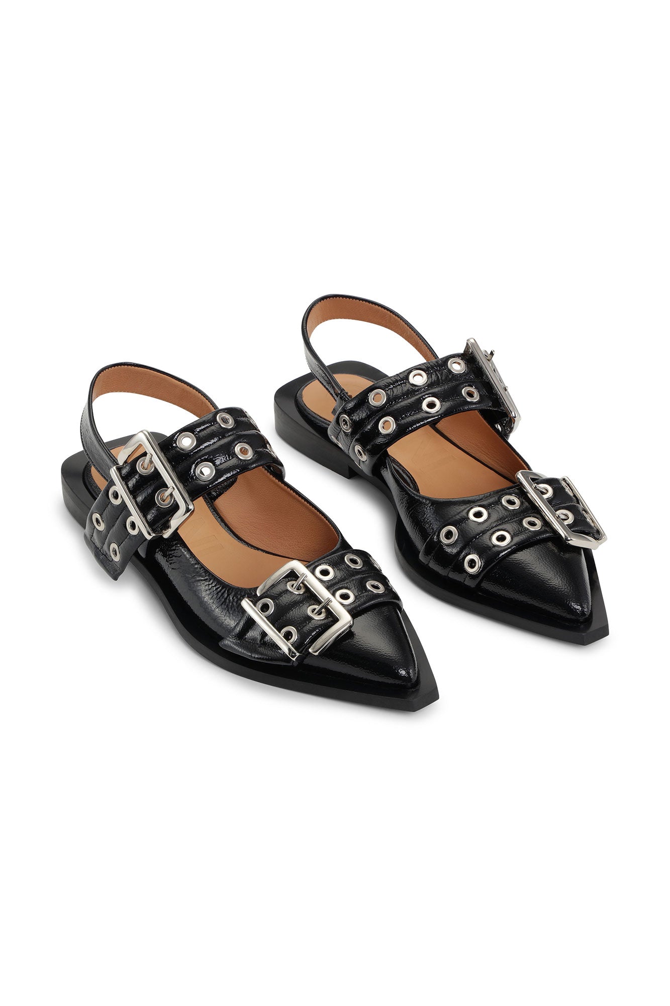 Ballerines pointues à boucles en cuir - Black