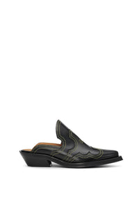 Mules Western brodées en cuir - Black & Yellow