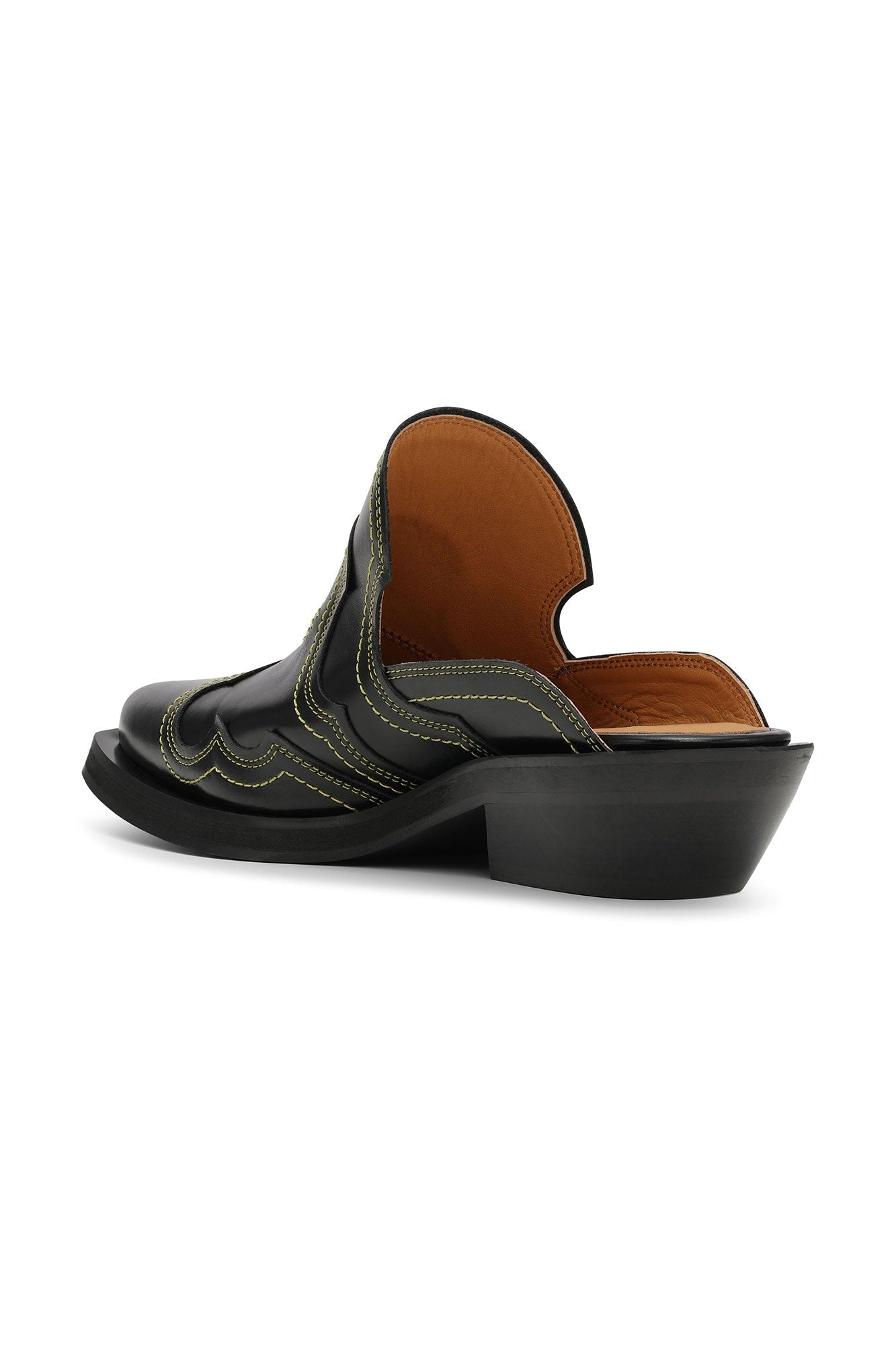Mules Western brodées en cuir - Black & Yellow