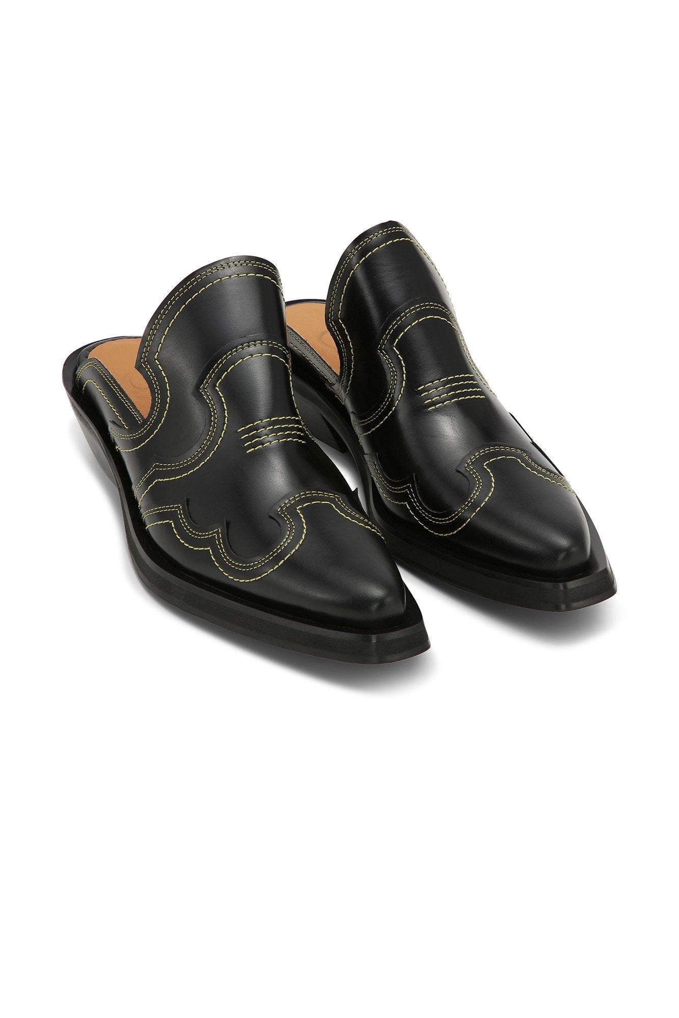 Mules Western brodées en cuir - Black & Yellow
