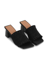 Mules à petit talon smockées - Black