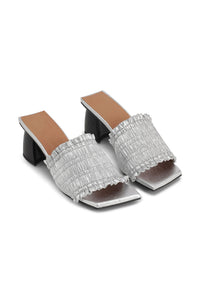 Mules à petit talon smockées - Silver