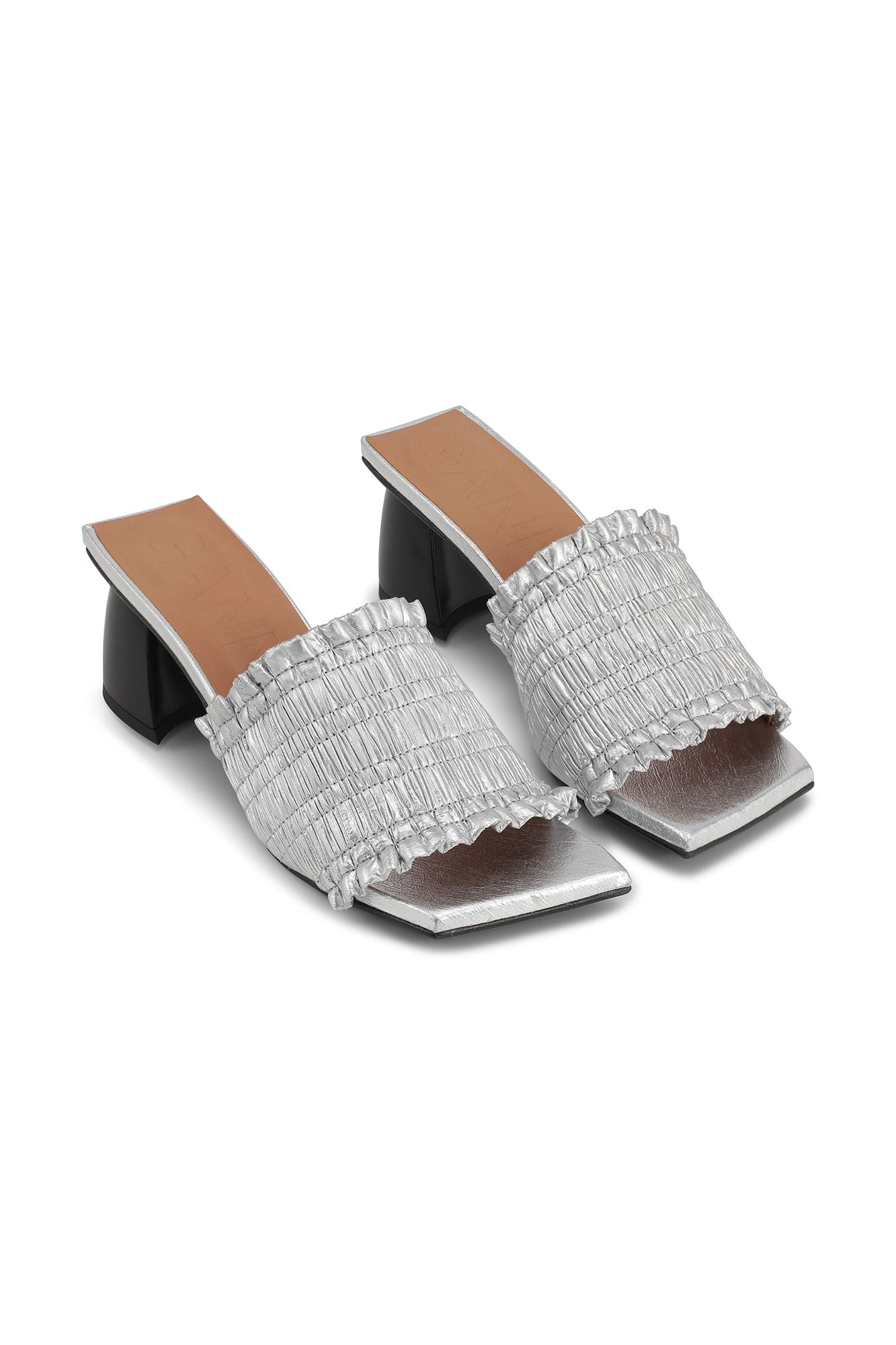 Mules à petit talon smockées - Silver