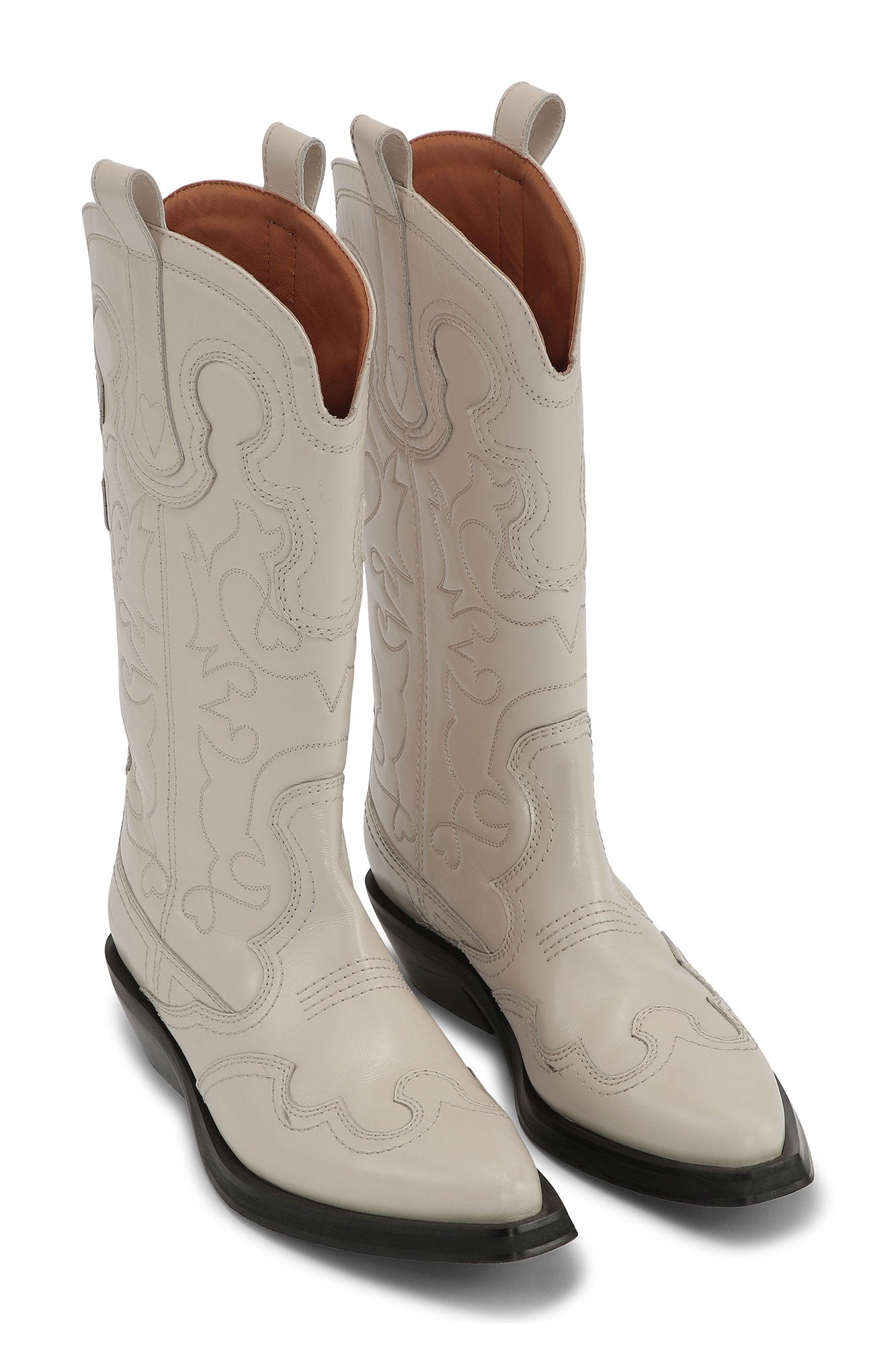 Bottes brodées en cuir - Egret