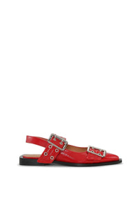 Ballerines pointues à boucles en cuir - Racing Red