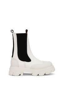 Bottines Chelsea mi-hautes à semelles crantées en cuir - Egret