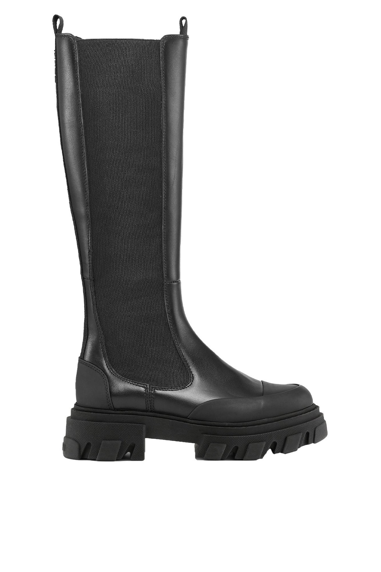 Bottes Chelsea hautes à semelles crantées en cuir - Black