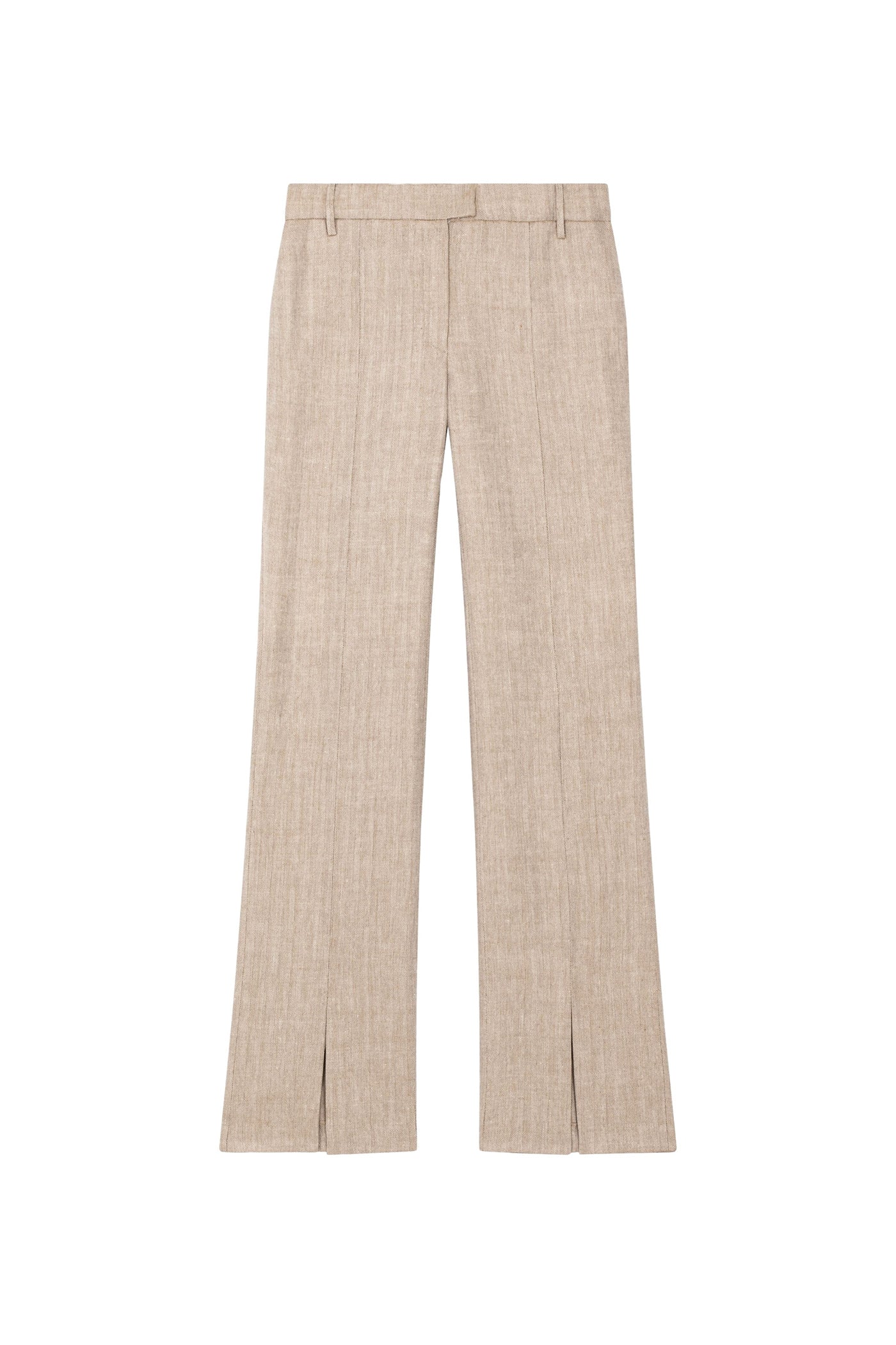 Pantalon Island Chevron en laine et lin - Beige