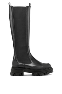 Bottes Chelsea montantes à semelles crantées en cuir - Black