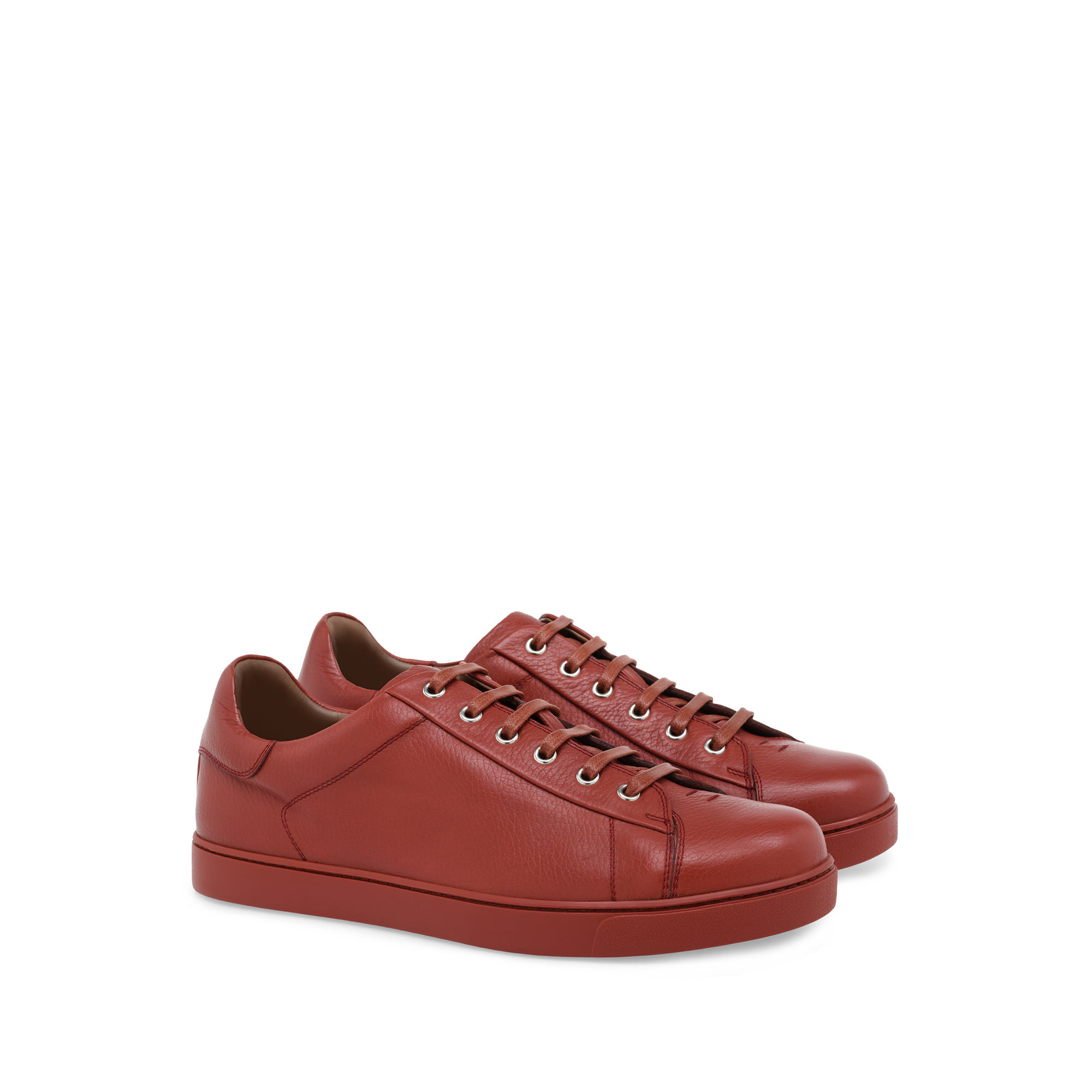 Sneakers Low Top en cuir grainé - Rouge