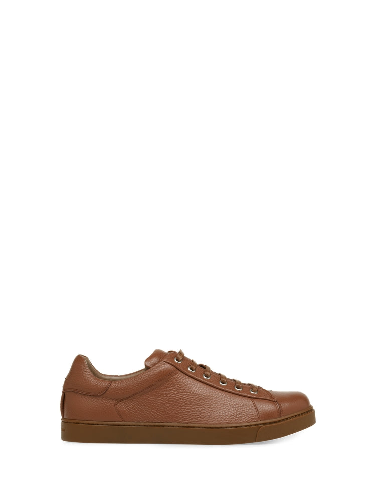 Sneakers Low Top en cuir grainé - Marron