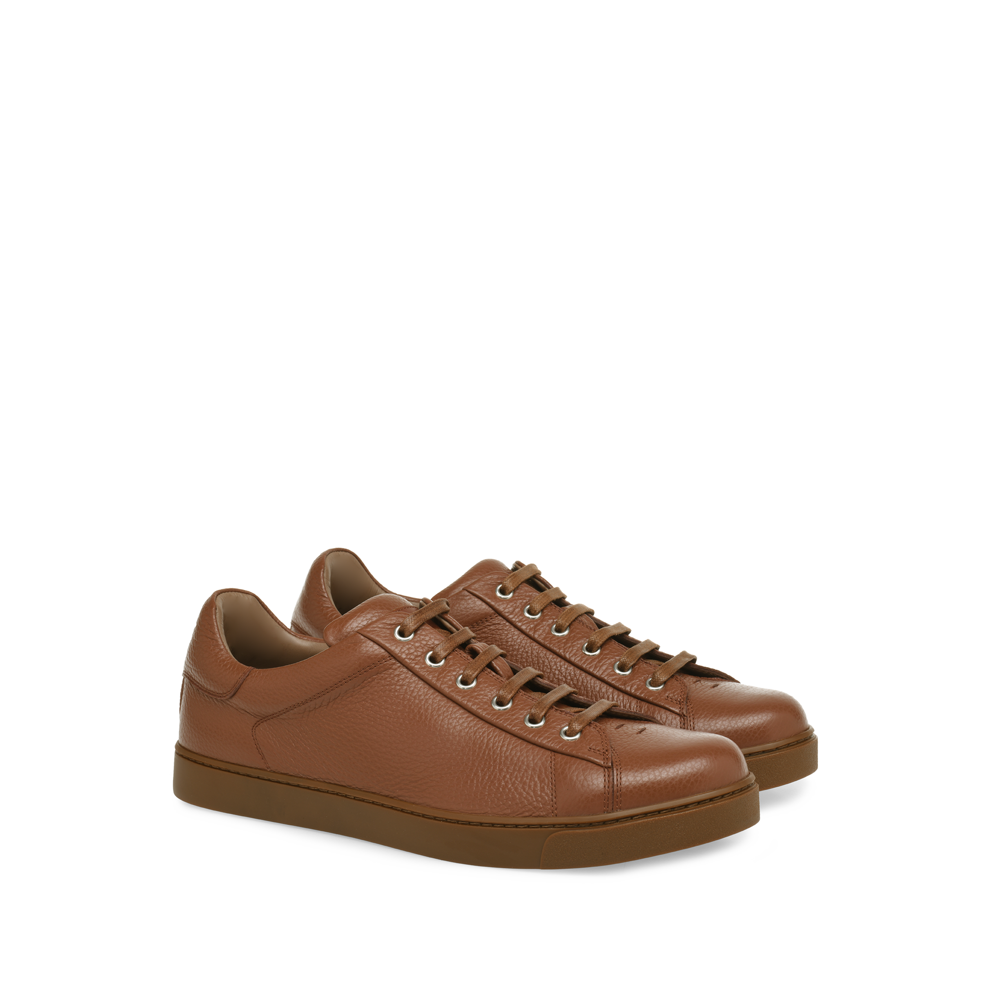 Baskets Low Top en cuir grainé - Marron