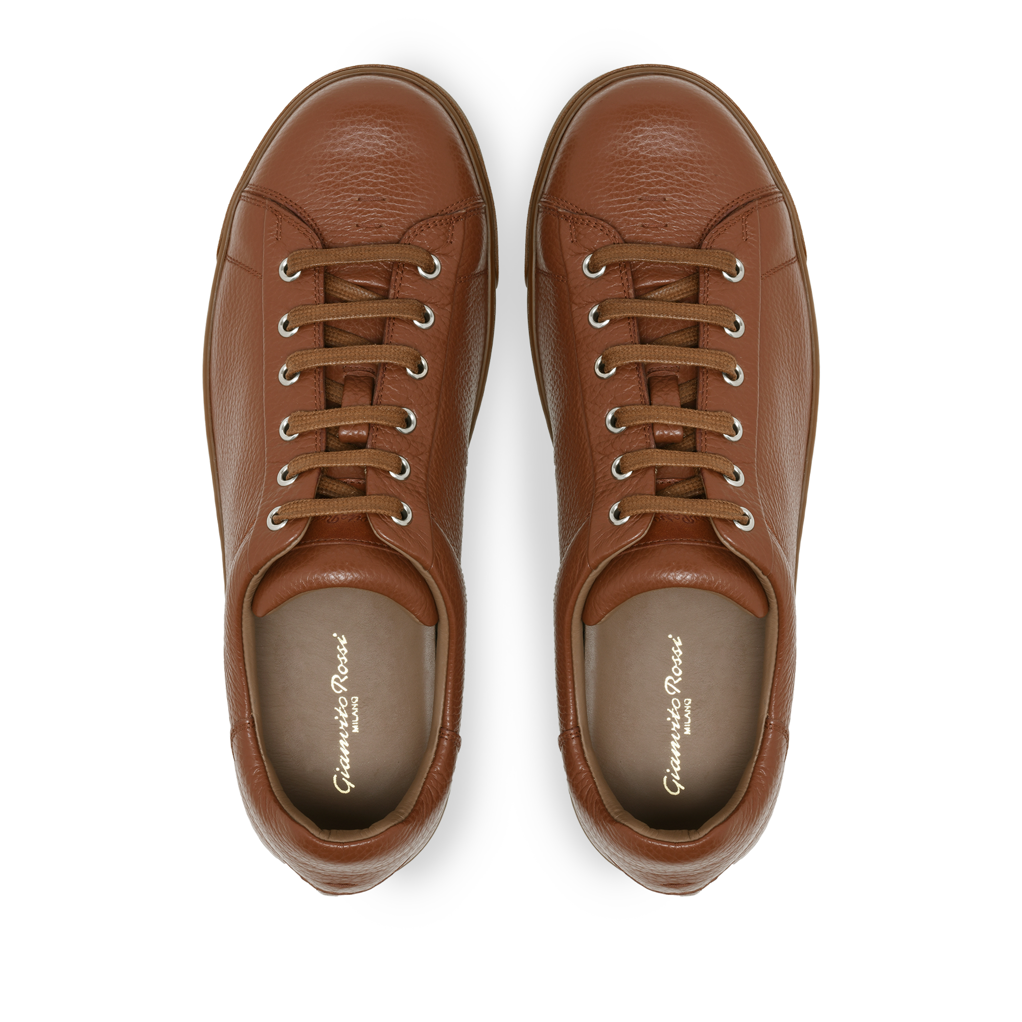 Sneakers Low Top en cuir grainé - Marron