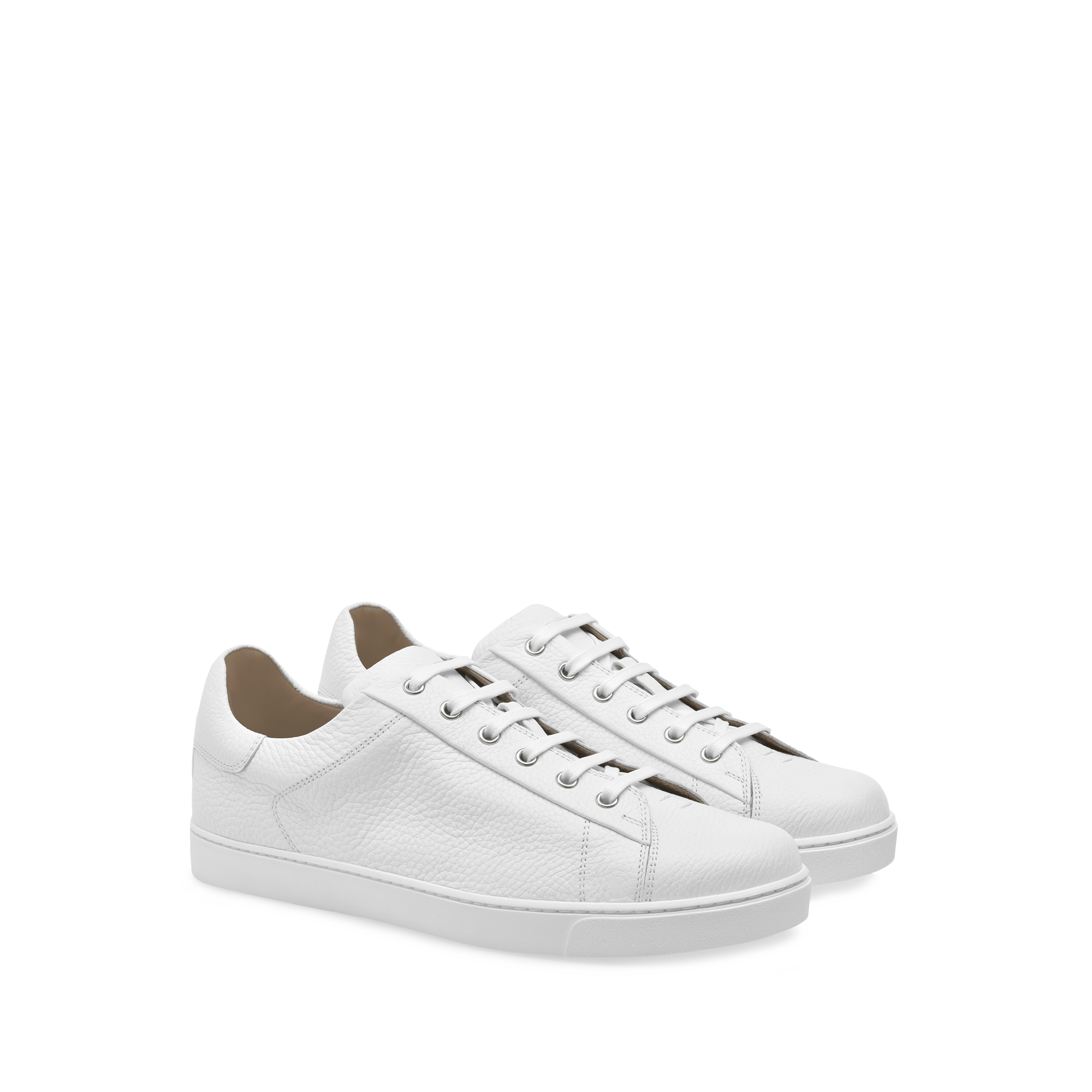 Sneakers Low Top en cuir grainé - Blanc