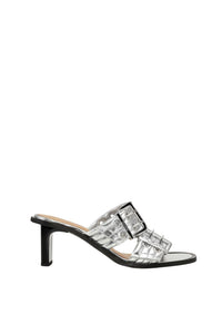 Mules à talons avec boucles irrisées - Silver