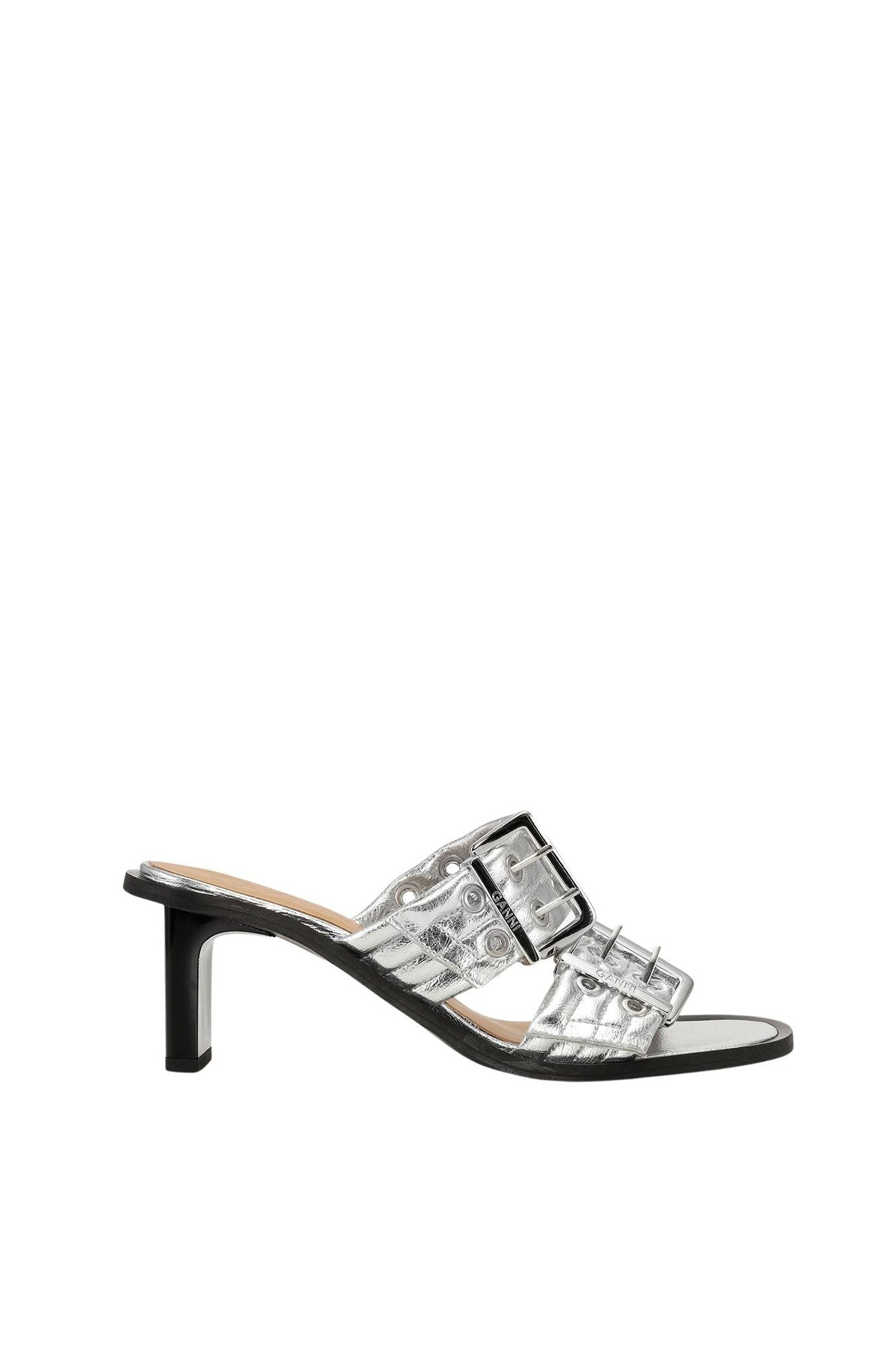 Mules à talons avec boucles irrisées - Silver