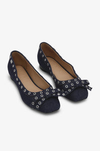 Ballerines à œillets et nœud en denim - Dark Navy