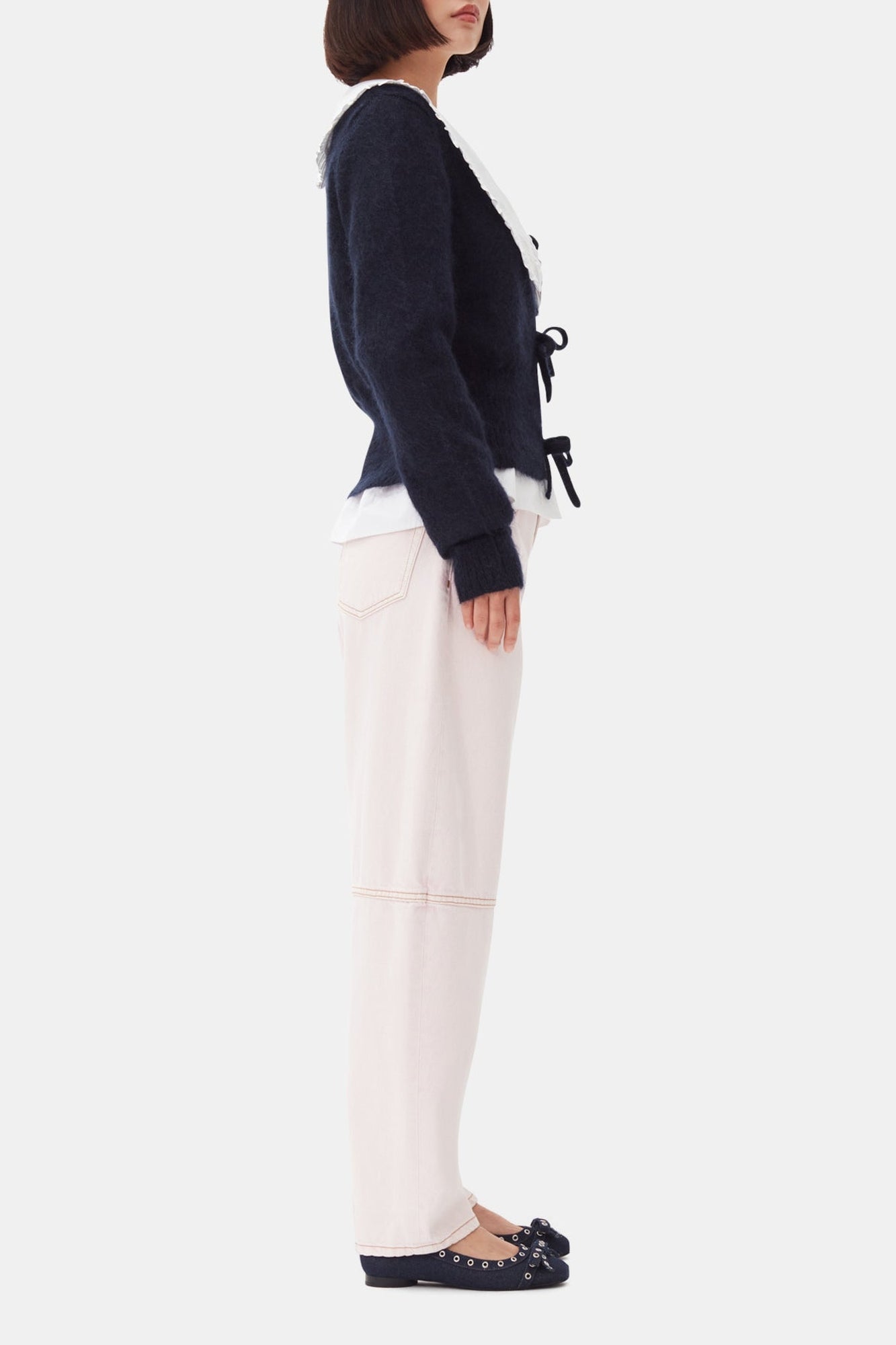 Ballerines à œillets et nœud en denim - Dark Navy