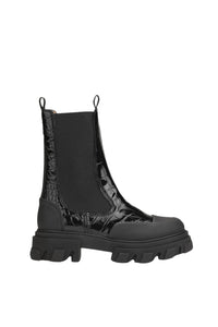 Bottines Chelsea à imprimé animal en cuir verni - Black