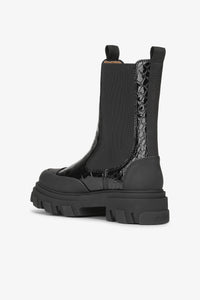 Bottines Chelsea à imprimé animal en cuir verni - Black