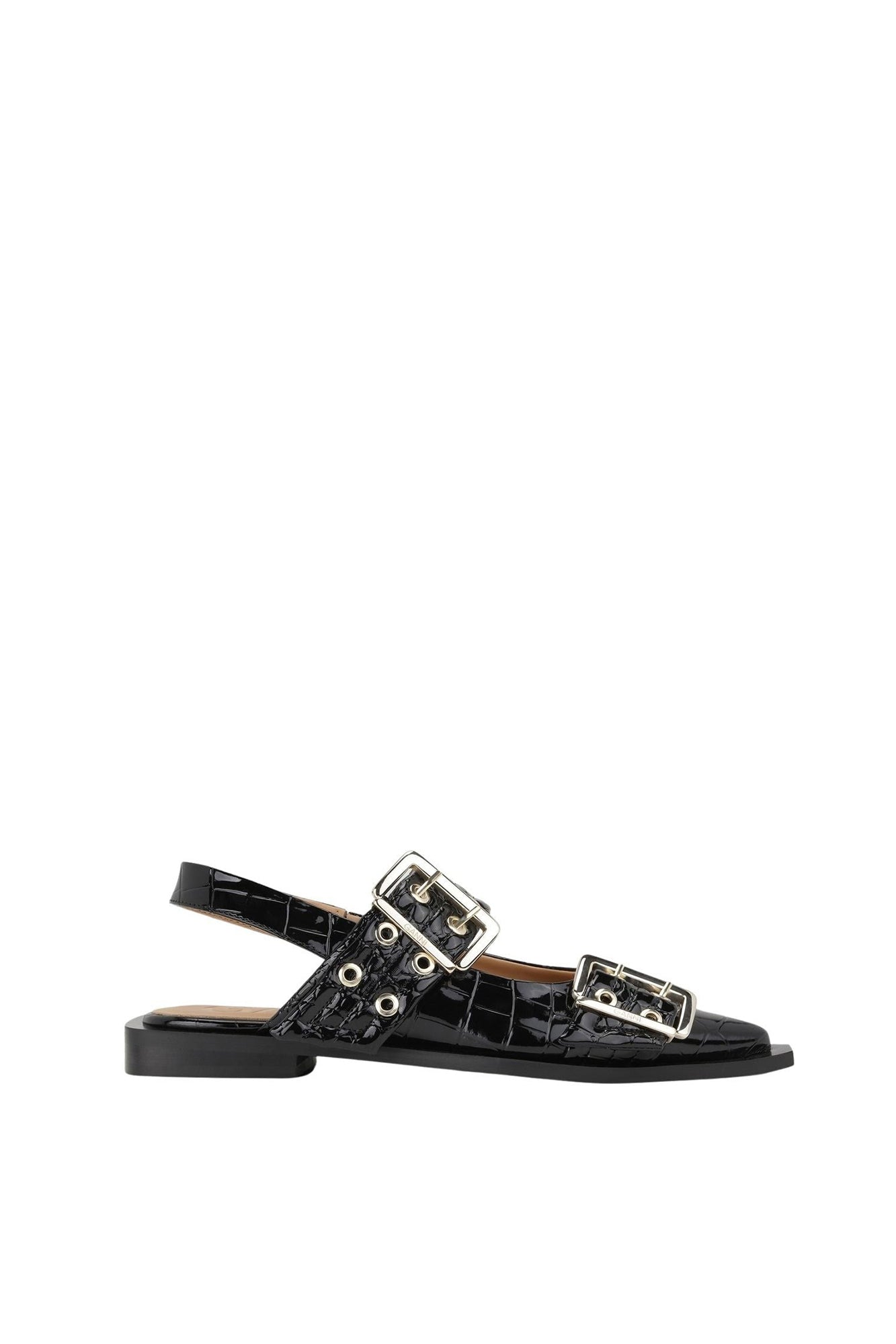 Ballerines avec boucles à imprimé animal en cuir verni - Black