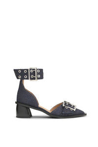 Escarpins ouverts à boucles en denim - Dark Navy